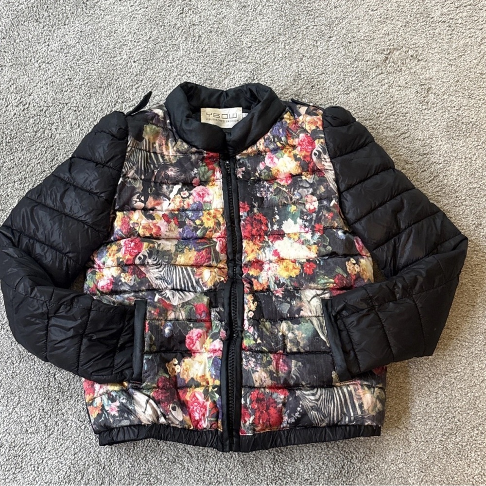 YIBUDAOWEI Fashion Couture Faux Leather streetwear Floral Puffer Coat  SZ 2P - Picture 4 of 17